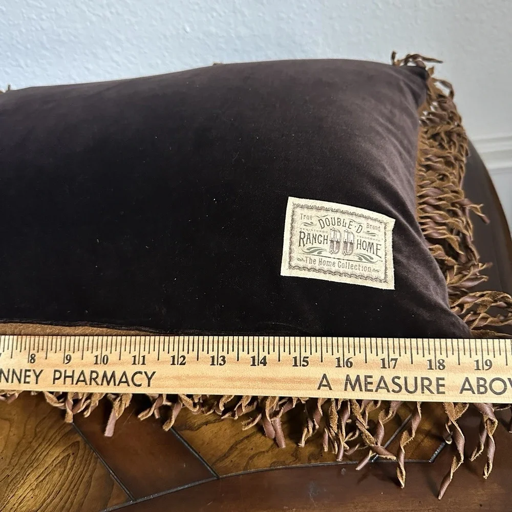 Double D Ranch Home Accent Pillow 18x12 Inch Tooled Leather Fringe USA Humor
